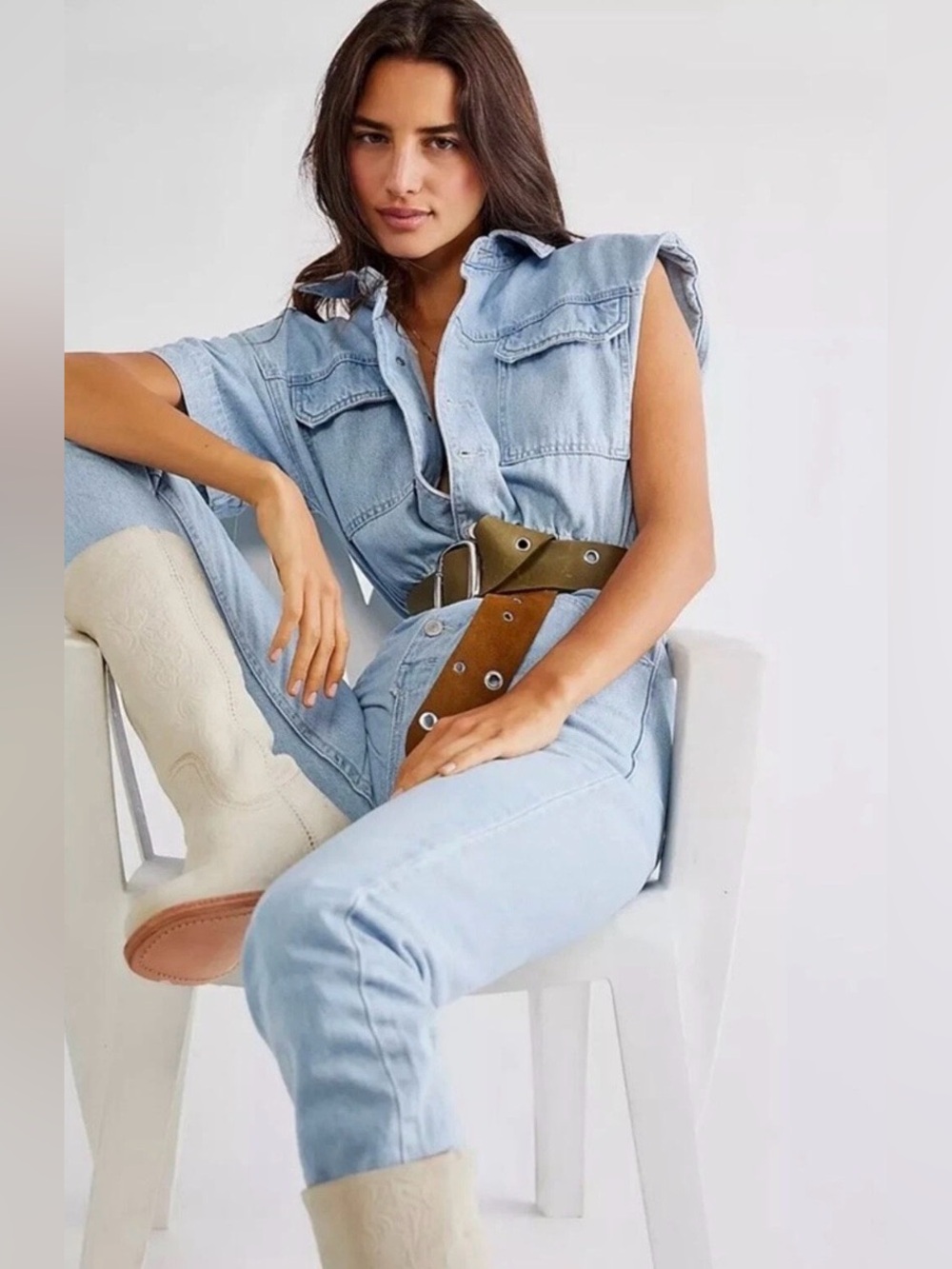 NWOT We The Free Marci Jumpsuit Coverall Large Denim Western